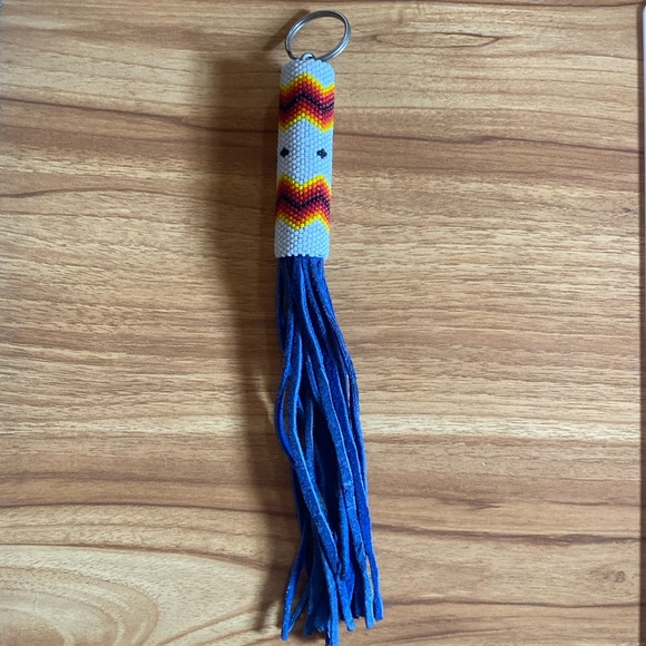 Handmade Other - Beaded Blue Suede Leather Fringe Native Style Keychain